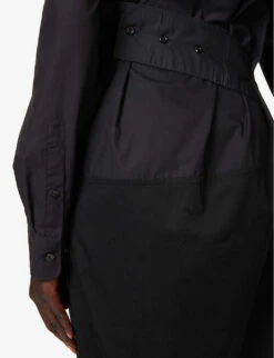 Asymmetric Long-sleeved Cotton-blend Maxi Dress -Reis Clothing Shop R04167961 BLACK ALT04