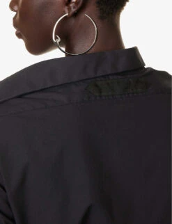 Asymmetric Long-sleeved Cotton-blend Maxi Dress -Reis Clothing Shop R04167961 BLACK ALT05