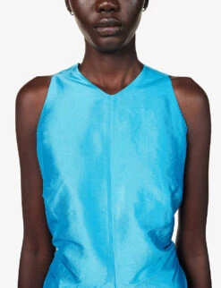 Sleeveless Cut-out Silk Midi Dress -Reis Clothing Shop R04168306 BLUE ALT04