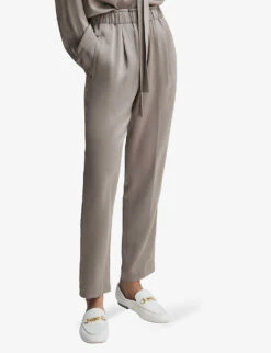 Reiss Elaina Tapered-leg High-rise Satin Trousers -Reis Clothing Shop R04168984 MINK ALT02