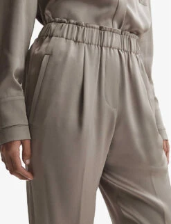 Reiss Elaina Tapered-leg High-rise Satin Trousers -Reis Clothing Shop R04168984 MINK ALT04