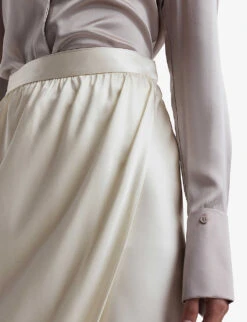 Reiss Tyra Wrap-over Silk Midi Skirt -Reis Clothing Shop R04169001 IVORY ALT02