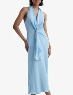 Reiss Amber Halter-neck Woven Midi Dress -Reis Clothing Shop R04169011 BLUE ALT02
