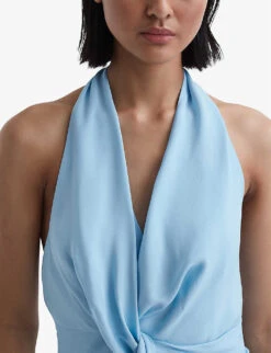 Reiss Amber Halter-neck Woven Midi Dress -Reis Clothing Shop R04169011 BLUE ALT04