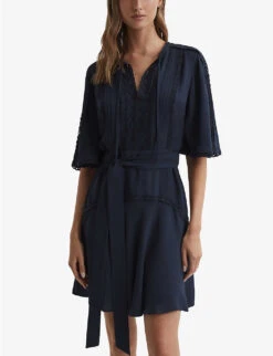 Reiss Felicity Lace-trim Woven Mini Dress -Reis Clothing Shop R04169015 NAVY ALT02