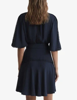 Reiss Felicity Lace-trim Woven Mini Dress -Reis Clothing Shop R04169015 NAVY ALT03