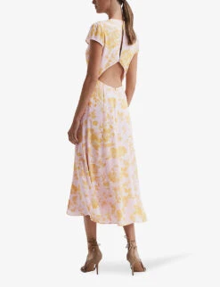 Reiss Livia Floral-print Woven Midi Dress -Reis Clothing Shop R04169049 PINKYELLOW ALT02