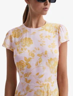 Reiss Livia Floral-print Woven Midi Dress -Reis Clothing Shop R04169049 PINKYELLOW ALT03