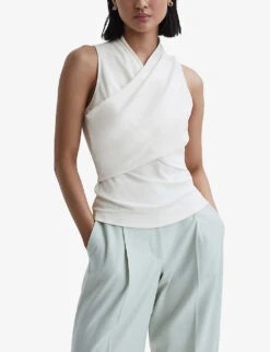 Reiss Eli Stretch-woven Wrap Top -Reis Clothing Shop R04169178 CREAM ALT02