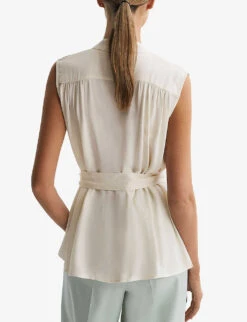 Reiss Romy Stripe-trim Stretch-woven Blouse -Reis Clothing Shop R04169198 IVORY ALT03