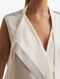 Reiss Romy Stripe-trim Stretch-woven Blouse -Reis Clothing Shop R04169198 IVORY ALT04