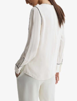 Reiss Estella Contrast-tip Long-sleeve Stretch-woven Blouse 8 Reiss Estella Contrast-tip Long-sleeve Stretch-woven Blouse -Reis Clothing Shop R04169209 CREAM ALT03