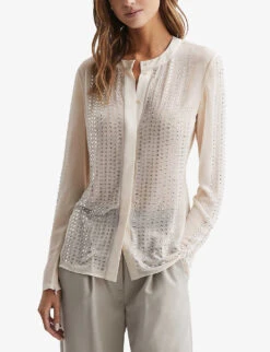 Reiss Robyn Rhinestone-embellished Woven Blouse -Reis Clothing Shop R04169210 CREAM ALT02