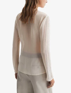 Reiss Robyn Rhinestone-embellished Woven Blouse -Reis Clothing Shop R04169210 CREAM ALT03
