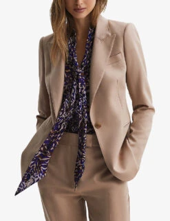 Reiss Tora Animal-print Neck-tie Woven Blouse -Reis Clothing Shop R04169213 BLUE ALT02