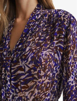 Reiss Tora Animal-print Neck-tie Woven Blouse -Reis Clothing Shop R04169213 BLUE ALT04