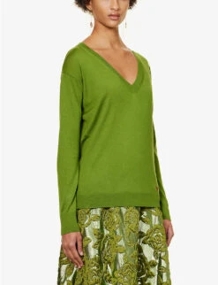 Valentino Maglia V-neck Cashmere And Silk-blend Jumper -Reis Clothing Shop R04169669 CELERYGREEN ALT02