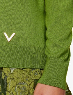 Valentino Maglia V-neck Cashmere And Silk-blend Jumper -Reis Clothing Shop R04169669 CELERYGREEN ALT05