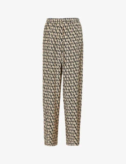 Valentino Monogram-print Straight-leg Silk Trousers