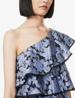 Asymmetric Ruffle-trim Woven Mini Dress -Reis Clothing Shop R04169918 BLACKPERIWINKLE ALT04