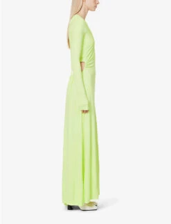 Long-sleeved Tie-back Cotton Maxi Dress -Reis Clothing Shop R04170122 LIME ALT02