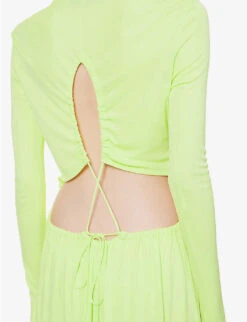 Long-sleeved Tie-back Cotton Maxi Dress -Reis Clothing Shop R04170122 LIME ALT04