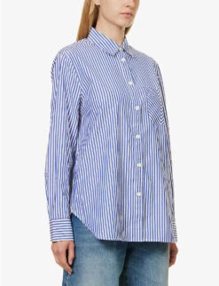 Rag & Bone Maxine Striped Patch-pocket Relaxed-fit Cotton Shirt -Reis Clothing Shop R04170707 BLUESTRIPE ALT02