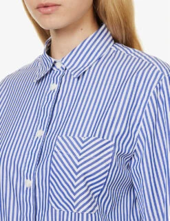 Rag & Bone Maxine Striped Patch-pocket Relaxed-fit Cotton Shirt -Reis Clothing Shop R04170707 BLUESTRIPE ALT04