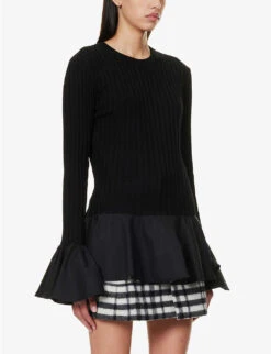 JW Anderson Ribbed Ruffle-trim Wool-knitted Top -Reis Clothing Shop R04170861 BLACK ALT02