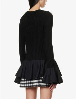 JW Anderson Ribbed Ruffle-trim Wool-knitted Top -Reis Clothing Shop R04170861 BLACK ALT03