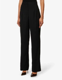 Arizona Pleated Wide-leg Mid-rise Woven Trousers -Reis Clothing Shop R04171066 BLACK ALT02