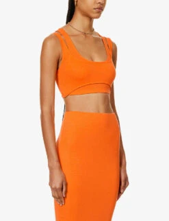 Seville Cropped Slim-fit Stretch-woven Top -Reis Clothing Shop R04171074 ORANGE ALT02