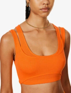Seville Cropped Slim-fit Stretch-woven Top -Reis Clothing Shop R04171074 ORANGE ALT04