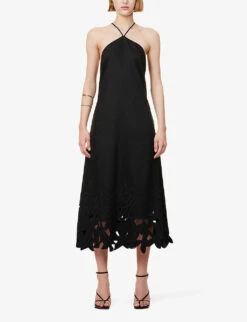 Simone Cut-out Halterneck Low-back Linen-blend Dress -Reis Clothing Shop R04172385 BLACK ALT02