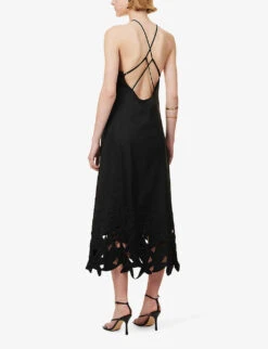 Simone Cut-out Halterneck Low-back Linen-blend Dress -Reis Clothing Shop R04172385 BLACK ALT03