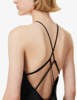 Simone Cut-out Halterneck Low-back Linen-blend Dress -Reis Clothing Shop R04172385 BLACK ALT05