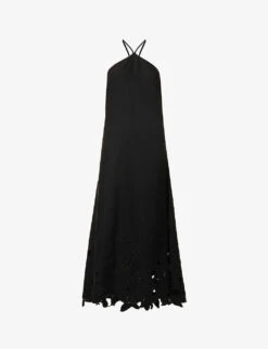 Simone Cut-out Halterneck Low-back Linen-blend Dress