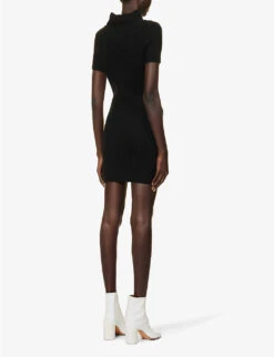 MM6 Maison Margiela Distressed Cut-out Slim-fit Cotton And Alpaca-blend Knitted Mini Dress -Reis Clothing Shop R04172520 BLACK ALT03
