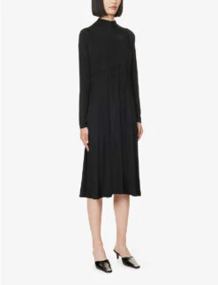 Jil Sander High-neck Flared-skirt Stretch-woven Midi Dress -Reis Clothing Shop R04173096 1 ALT02