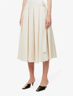 Pleated High-waisted Organic-cotton Midi Skirt -Reis Clothing Shop R04173370 IVORY ALT02