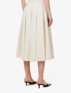 Pleated High-waisted Organic-cotton Midi Skirt -Reis Clothing Shop R04173370 IVORY ALT03