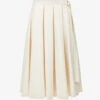 Pleated High-waisted Organic-cotton Midi Skirt