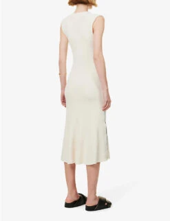 Sleeveless V-neck Organic-cotton Blend Maxi Dress -Reis Clothing Shop R04173374 IVORYWBLACKLINKING ALT03