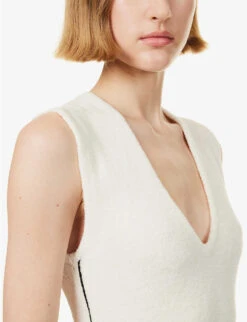 Sleeveless V-neck Organic-cotton Blend Maxi Dress -Reis Clothing Shop R04173374 IVORYWBLACKLINKING ALT04