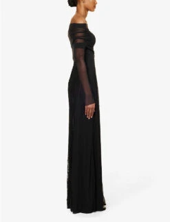 Nolana Boned Semi-sheer Stretch-mesh Maxi Dress -Reis Clothing Shop R04174455 BLACK ALT02