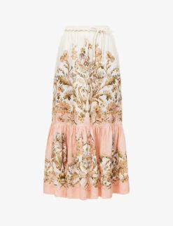 Zimmermann Chintz Floral-print Mid-rise Regular-fit Linen Midi Skirt