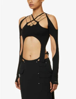 Vapor Cut-out Asymmetric Woven Top -Reis Clothing Shop R04174799 BLACK ALT02