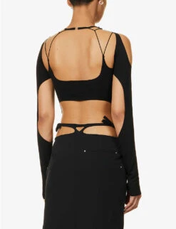 Vapor Cut-out Asymmetric Woven Top -Reis Clothing Shop R04174799 BLACK ALT03