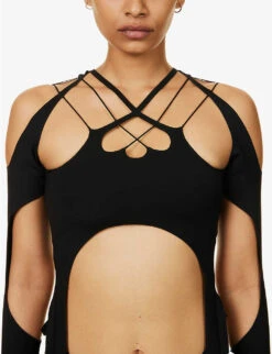 Vapor Cut-out Asymmetric Woven Top -Reis Clothing Shop R04174799 BLACK ALT04