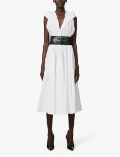 Flare Belt-embellished Cotton Midi Dress -Reis Clothing Shop R04179383 BLANC ALT02